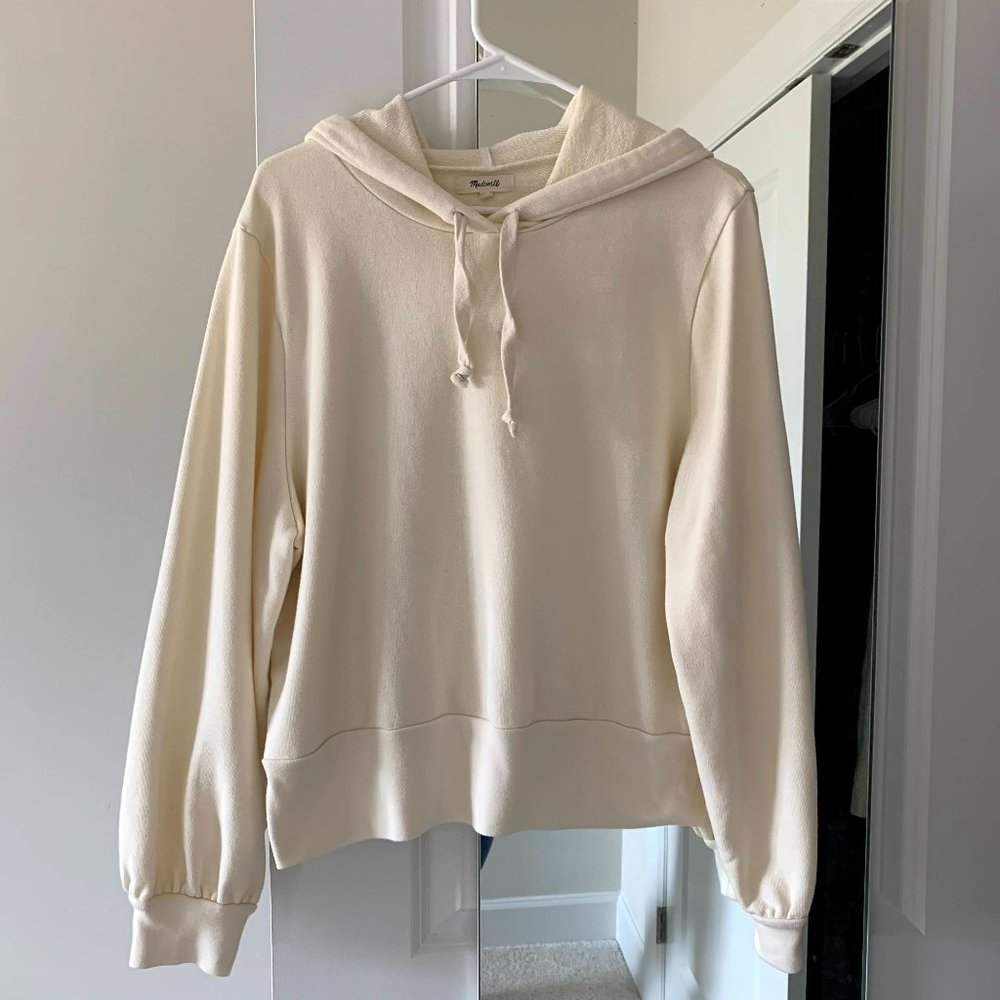 Madewell Puff Sleeve Cropped Hoodie Sweater Cream